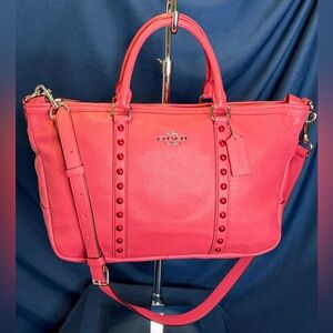 COACH Central Strawberry Pink Leather Enamel Studded Satchel Crossbody Bag